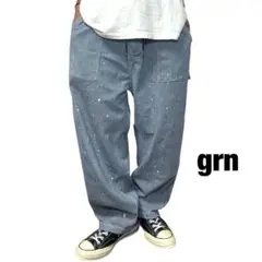 grn ストレッチイージーペインターパンツ ヒッコリー ワイド ペンキ 一点物
