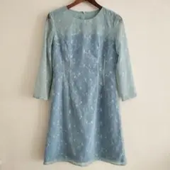 昭和レトロ ワンピース 刺繍入り 水色 ハンドメイド