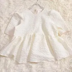 6598 美品✨五分袖 綺麗めトップス ペプラム フレア XL相当 大きいサイズ