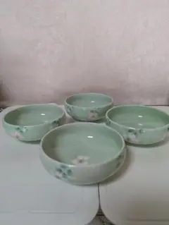 雅洋 花柄 緑色 小鉢4個セット