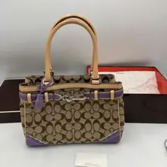 美品　COACH コーチ ハンドバッグ シグネチャー レザー ブラウン