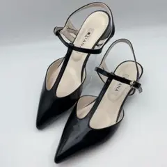 美品 ダイアナ Tストラップ パンプス ローヒール フラットシューズ 黒 23