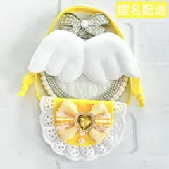 いつぬい ぬい用 羽 フリル チェックリボン スタイ 黄色 よだれかけ モンぬい