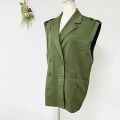 オーバーサイズダブルブレストジレ　M　カーキグリーン緑系　ゆったりシルエット