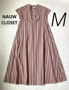 NAUW CLOSET ベルメゾン　ストライプフレアワンピース　M レッド