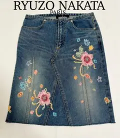 RYUZO NAKATA リュウゾウ ナカタ 刺繍 デニム スカート 38 花柄