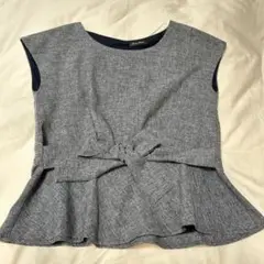 グレー リボン付き 半袖トップス