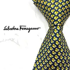 ◆美品◆Salvatore Ferragamo ネクタイ ネイビー アヒル柄