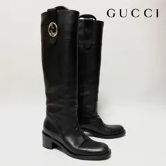 【極美品】希少✨ GUCCI ロングブーツ レザー ゴールド金具 23cm 黒