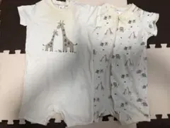 【送料無料】H&M 半袖 ロンパース 汚れあり 2枚セット 80 アニマル柄