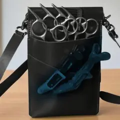 美容師用 シザーケース ブラック 新品 ハサミ収納 ヘアクリップ・ポケット付き