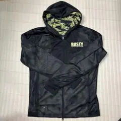 RUSTY メッシュフード付きラッシュガード L ブラック・カモ