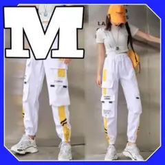 カーゴパンツ ジョガーパンツ ラインパンツ ボトムス テーパード 男女 白黄 M