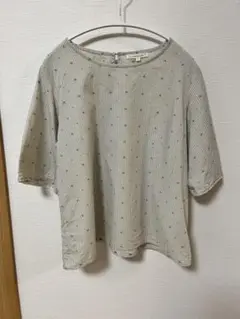 ノースオブジェクト プチ＊傘刺繍が可愛い♪ストライプ柄 半袖ブラウス Lサイズ