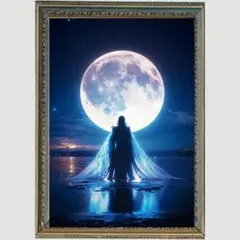 Ｐ1186 満月に祈る女神のヒーリングアート　月と水辺のスピリチュアル絵画