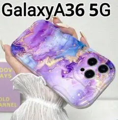 GalaxyA36 ケース マーブル　パープル系　ウェーブフレーム　 なみなみ