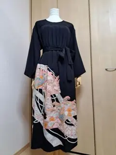 【訳あり特価】留袖リメイクワンピース091【M~5Lサイズ】