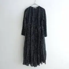 ヌキテパ　コットン　水玉　ドット　クロスオーバー　カシュクール　ワンピース七部袖