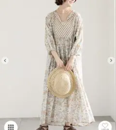 サマンサモスモスブルー 【Made in India】花柄ワンピース　　キナリ