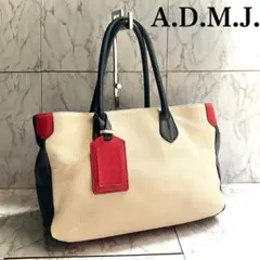 【人気/トリコロール】A.D.M.J. パスケース付 トートバッグ レザー 人気