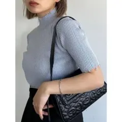 EMODA エモダ クラッシュショートリブニット ライトブルー