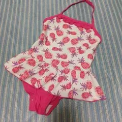 BEBEべべ水着パイナップル柄ピンクワンピース110cm