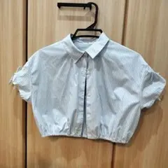GU 半袖 ストライプ クロップド シャツ M 140〜 150