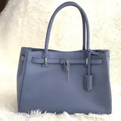 【未使用級】ハンドバッグ ブルー系　シボ皮　カデナ