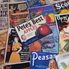 ビンテージポスターデザイン食品ラベルセット　コラージュ素材　ジャンクジャーナル