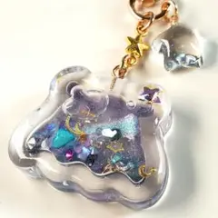 夜空のめんだこレジンキーホルダー　チャーム　シャカシャカ　シェイカー　星　宇宙