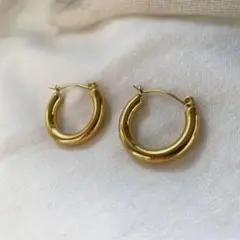 K18 gold pierce チャンキー フープ ピアス
