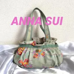 ANNA SUI 花柄 モスグリーン レースリボン ハンドバッグ トートバッグ