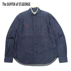 DUFFER インディゴ染め バンドカラー デニム シャツ 長袖 ロゴ 刺繍 M