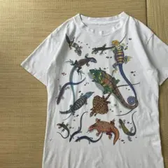 90s dan gilbert トカゲ 総柄 両面プリント Tシャツ S相当