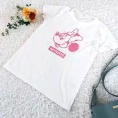ディズニー【F】Tシャツ ミニー ホワイト ピンクラメ プリント 可愛い 夏