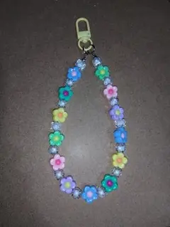 ハンドメイド　スマホストラップ　カラフル　お花