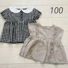 女の子　半袖　ブラウス　まとめ売り　100 チェック　ベージュ