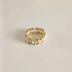 ゴールドホワイトビーズリング