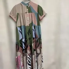 melange 半袖ティアードロングワンピース