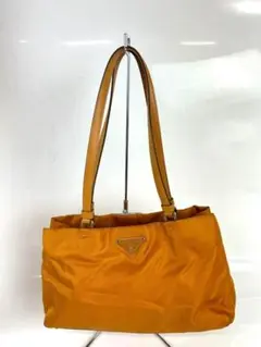 PRADA プラダ ロゴプレート ショルダー トートバッグ オレンジ レディース