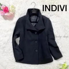 【極美品】INDIVI メルトン コート 黒 スタンドカラー ショート ウール