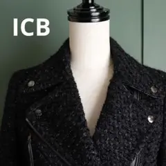 【美品・ベルト欠品】ICB ファンシーツイード ライダースジャケット JPN 7