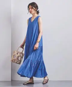 UNITED ARROWS ストライプ Vネックマキシワンピース