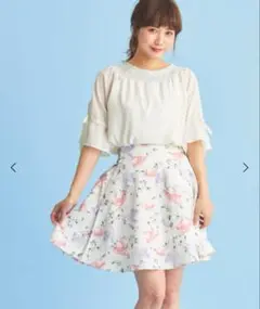 MAJESTIC LEGON ぼかしフラワースカパン アイボリー