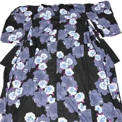 【 ラストサマーSALE商品 】 浴衣 桜模様 花柄 黒地 ブルー コットン