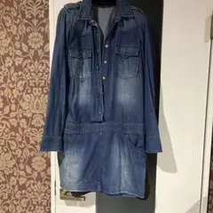 GUCCIエポレット付きモノグラム切り替えデニムワンピース40