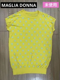 MAGLIA DONNA イエロー 水玉 半袖ニット 100%コットン