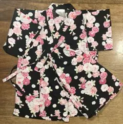 甚平 黒地にピンク花柄 130cm