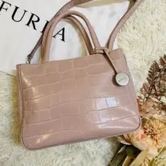 美品✳︎FURLA 2way ハンドショルダーバッグ クロコ型押 さくらピンク
