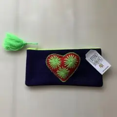 【mm様】メキシコ製　刺繍ハートポーチ ネイビー
